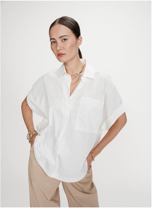 Grace & Mila Chemises Blouse large en coton manches courtes ivoire Versigny femme beige