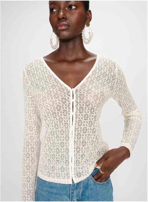 Grace & Mila Tops Top en dentelle ajusté boutonné col V ecru Venezia femme beige
