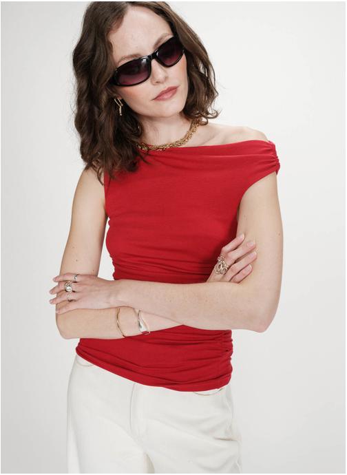 Grace & Mila Tops Top drapé asymétrique près du corps rouge Vodia femme rouge