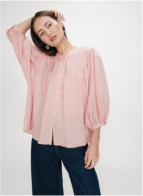 Grace & Mila Tops Blouse à manches ballons ample boutonnée rose Vanille femme rose
