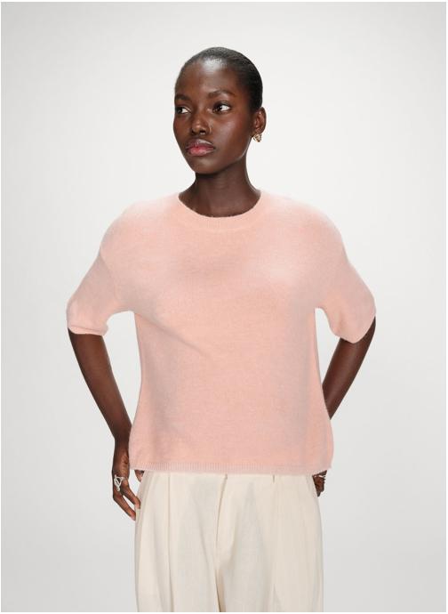 Grace & Mila Tops Pull oversize en laine col rond peche Vamos femme orange