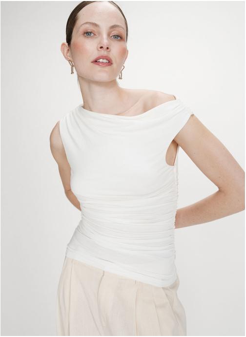 Grace & Mila Tops Top sans manches drapé col montant ivoire Valley femme beige