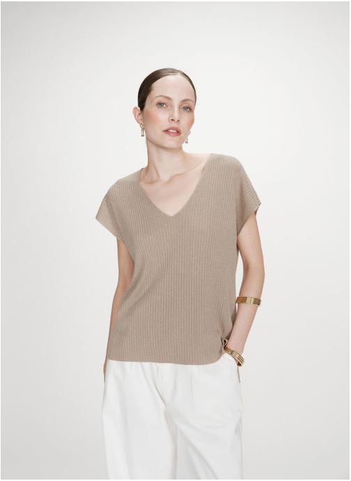 Grace & Mila Tops Top large en lurex col V or Vaporo femme or et bronze