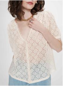 Tops Blouse en dentelle col V manches courtes amande Vicky femme blanc Grace & Mila Tops Blouse en dentelle col V manches courtes amande Vicky femme blanc Blanc