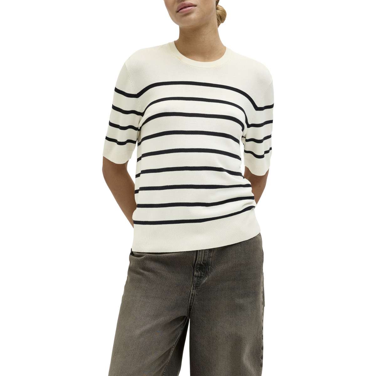 Pulls Pull à rayures col col rond - 12254368 femme blanc JJXX Pulls Pull à rayures col col rond - 12254368 femme blanc Blanc
