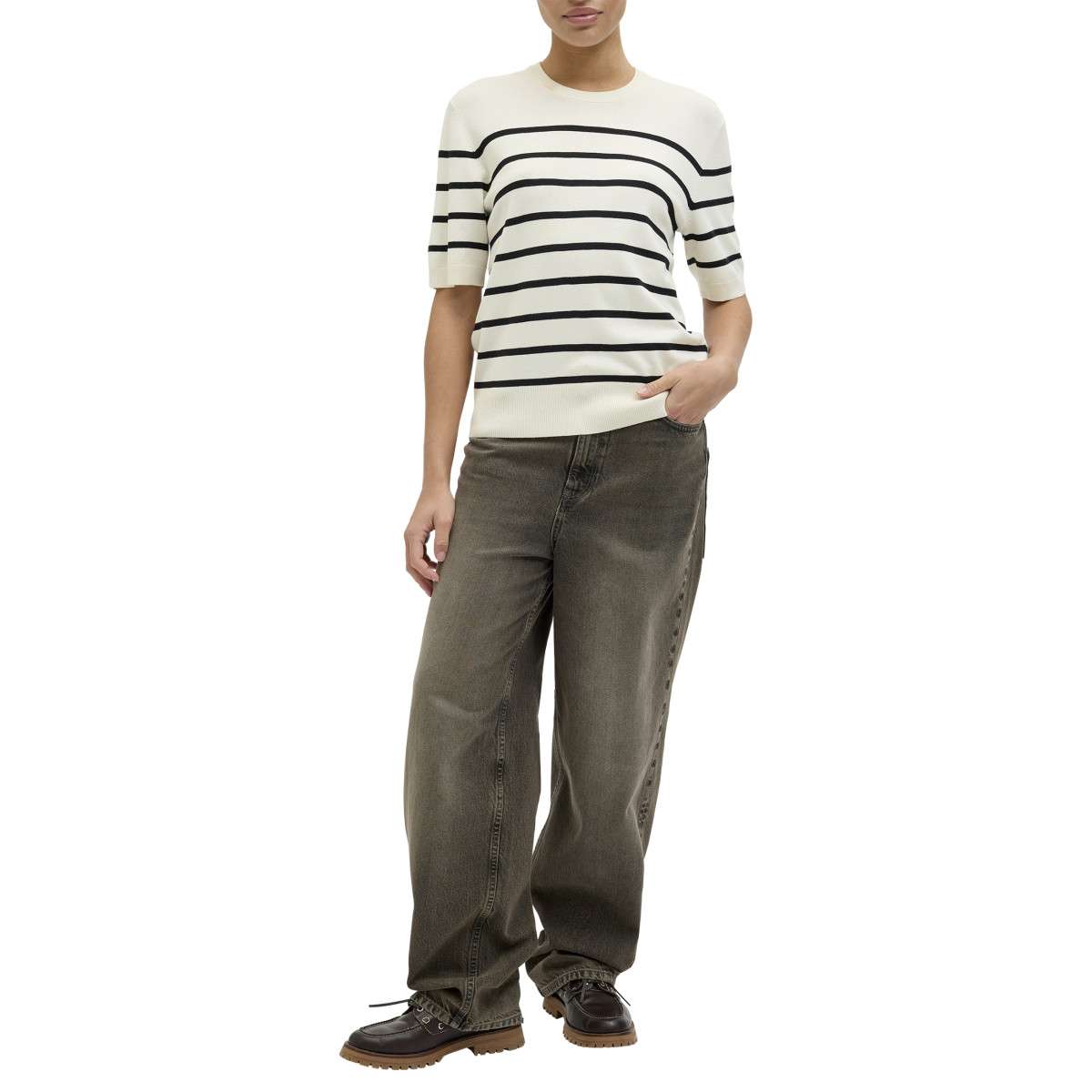 Pulls Pull à rayures col col rond - 12254368 femme blanc JJXX Pulls Pull à rayures col col rond - 12254368 femme blanc Blanc
