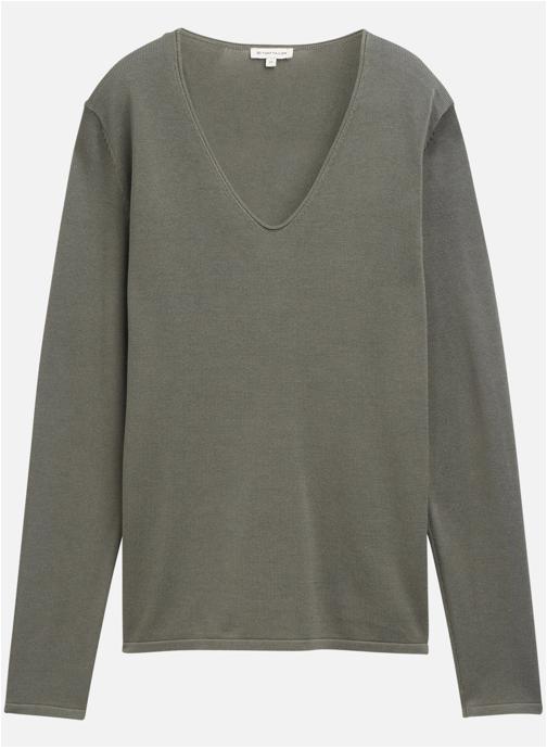 Tom Tailor Pulls Pull col v droit - 1012976 femme vert