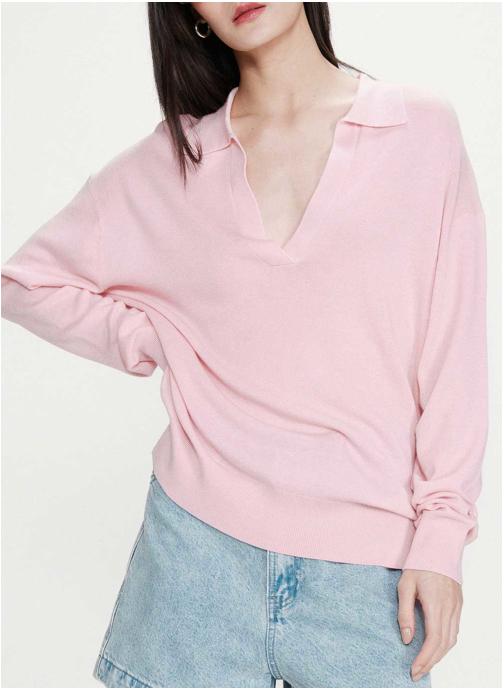 Grace & Mila Pulls Pull oversize à col polo rose Vaporetto femme rose