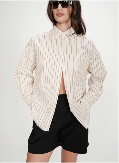 Grace & Mila Chemises Chemise oversize rayée à nouer dans le dos vanille Valerie femme beige