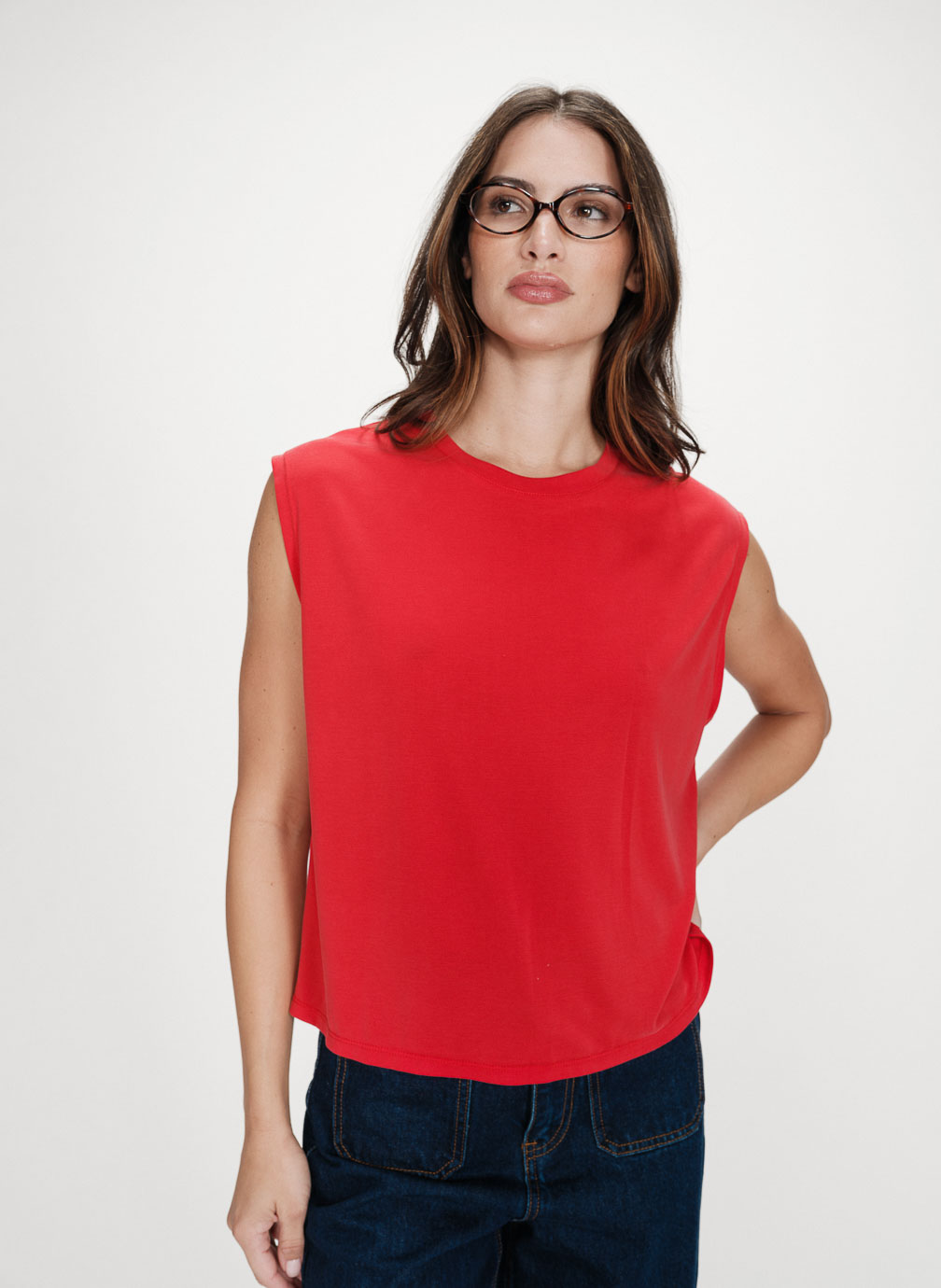 Tops T-shirt large sans manches en modal fuchsia Rimbaud femme rouge Grace & Mila Tops T-shirt large sans manches en modal fuchsia Rimbaud femme rouge Rouge