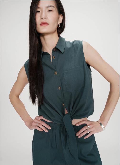 Grace & Mila Tops Chemise cintrée en coton à nouer devant emeraude Vero femme vert
