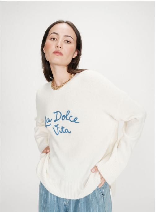 Grace & Mila Tops Pull oversize en maille à message brodé bleuet Viggo femme bleu
