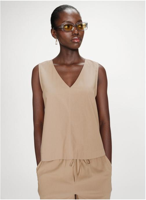 Grace & Mila Tops Top en coton sans manches col V sable Vagabond femme beige