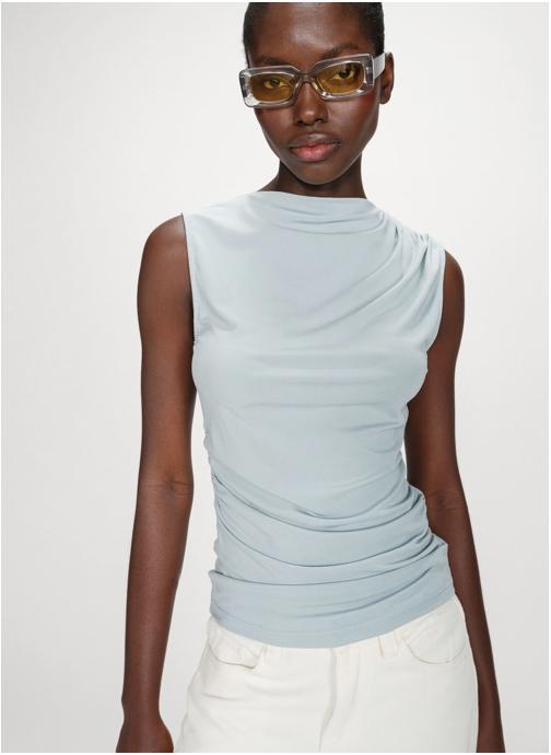 Grace & Mila Tops Top sans manches drapé col montant ciel Valley femme bleu