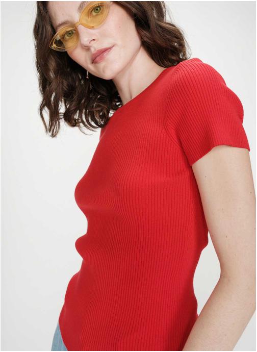 Grace & Mila Tops Pull en fine maille ajusté manches courtes rouge Vendredi femme rouge