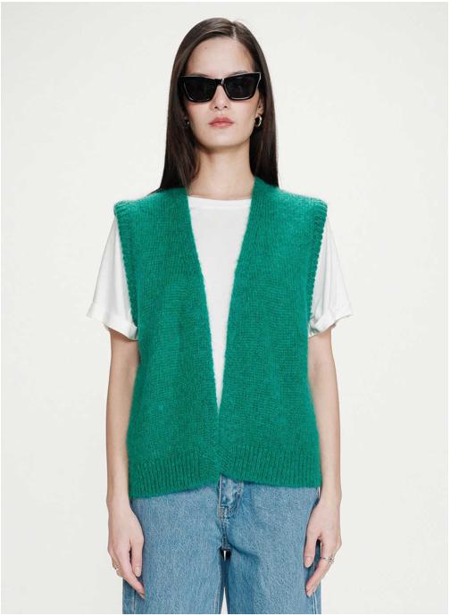 Grace & Mila Tops Cardigan laine et mohair sans manches vert Vicomte femme vert