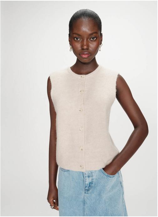 Grace & Mila Tops Cardigan en maille texturée sans manches beige Vollando femme beige