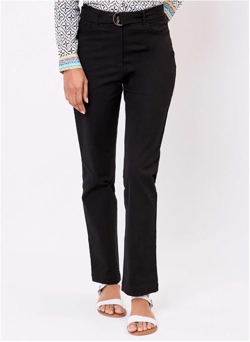 La Fiancée Pantalons droit Pantalon ajusté coton stretch ceinturé EKA femme noir