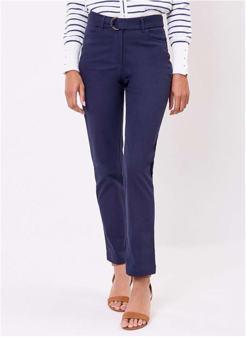 La Fiancée Pantalons droit Pantalon ajusté coton stretch ceinturé EKA femme bleu