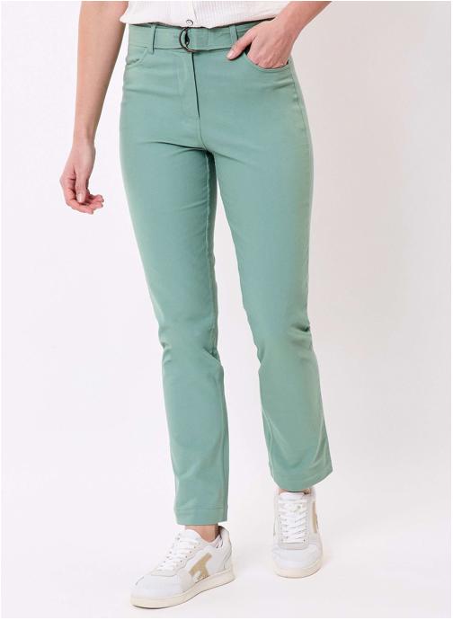 La Fiancée Pantalons droit Pantalon ajusté coton stretch ceinturé EKA femme vert