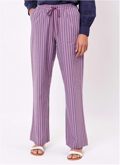 La Fiancée Pantalons droit Pantalon rayé large coton bio JAMAL femme violet
