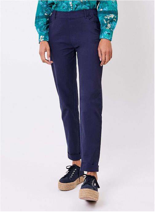 La Fiancée Pantalons droit Pantalon élastiqué uni coton stretch NIMI femme bleu