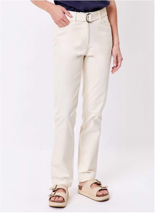 La Fiancée Pantalons droit Pantalon ajusté coton stretch ceinturé EKA femme beige