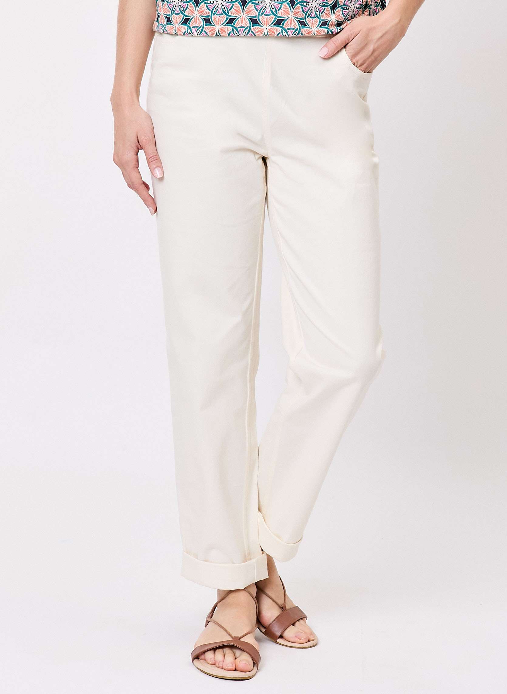 Pantalons droit Pantalon élastiqué uni coton stretch NIMI femme beige La Fiancée Pantalons droit Pantalon élastiqué uni coton stretch NIMI femme beige Ecru