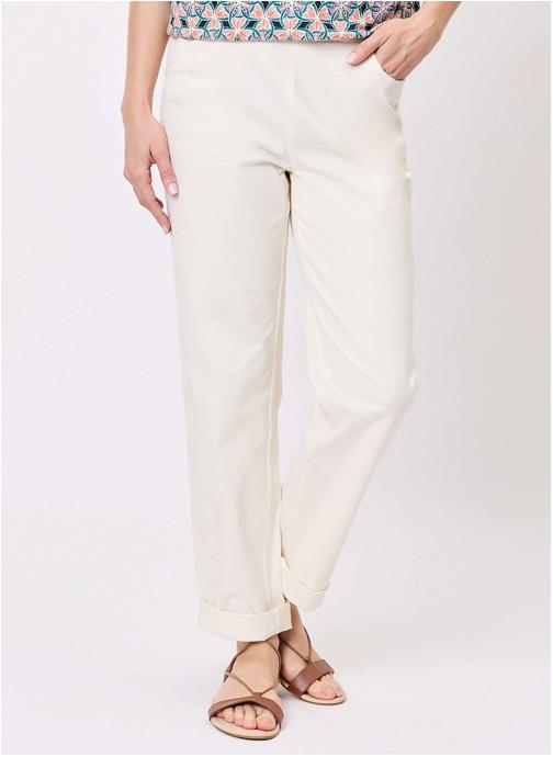 La Fiancée Pantalons droit Pantalon élastiqué uni coton stretch NIMI femme beige