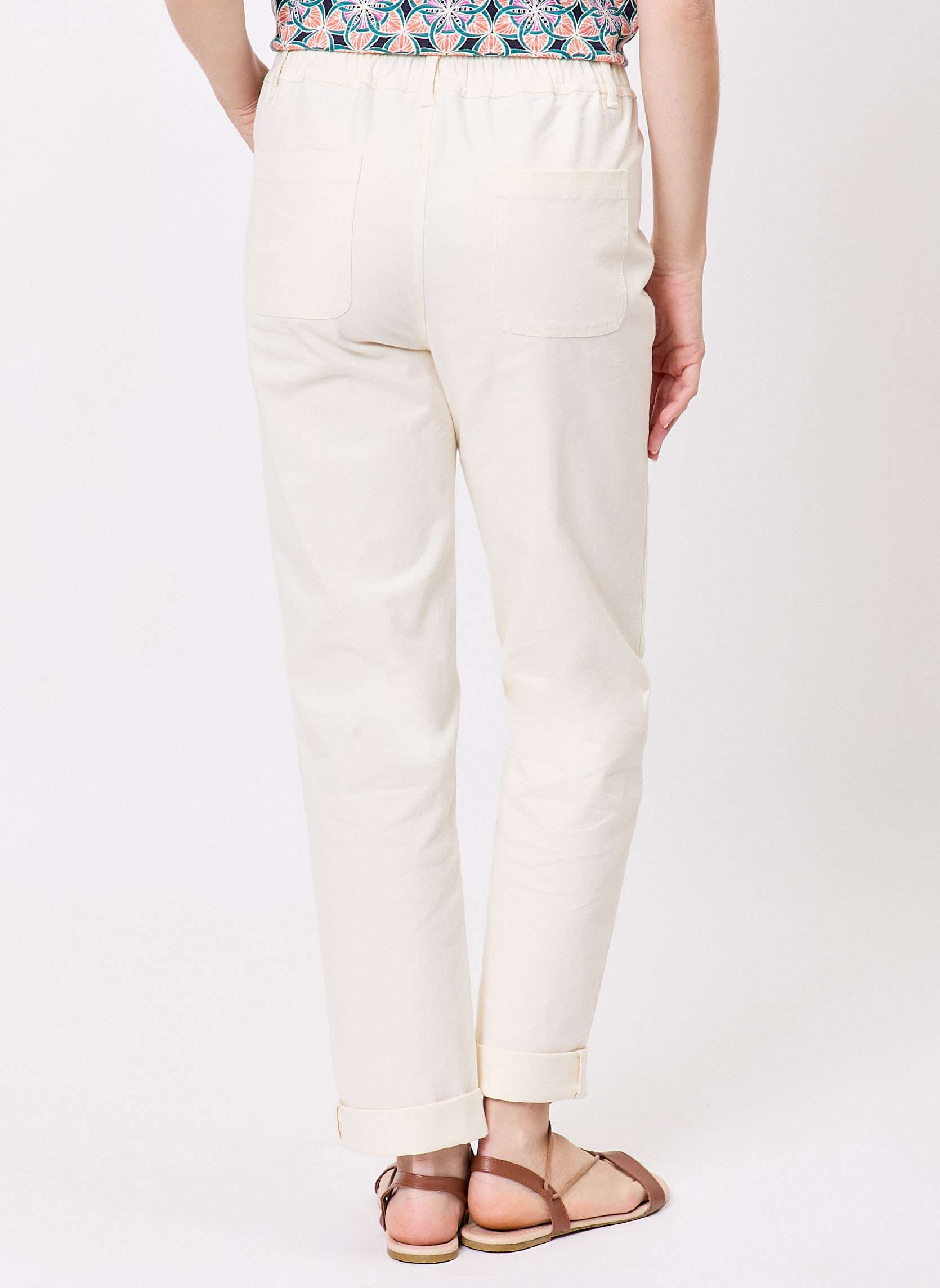 Pantalons droit Pantalon élastiqué uni coton stretch NIMI femme beige La Fiancée Pantalons droit Pantalon élastiqué uni coton stretch NIMI femme beige Ecru