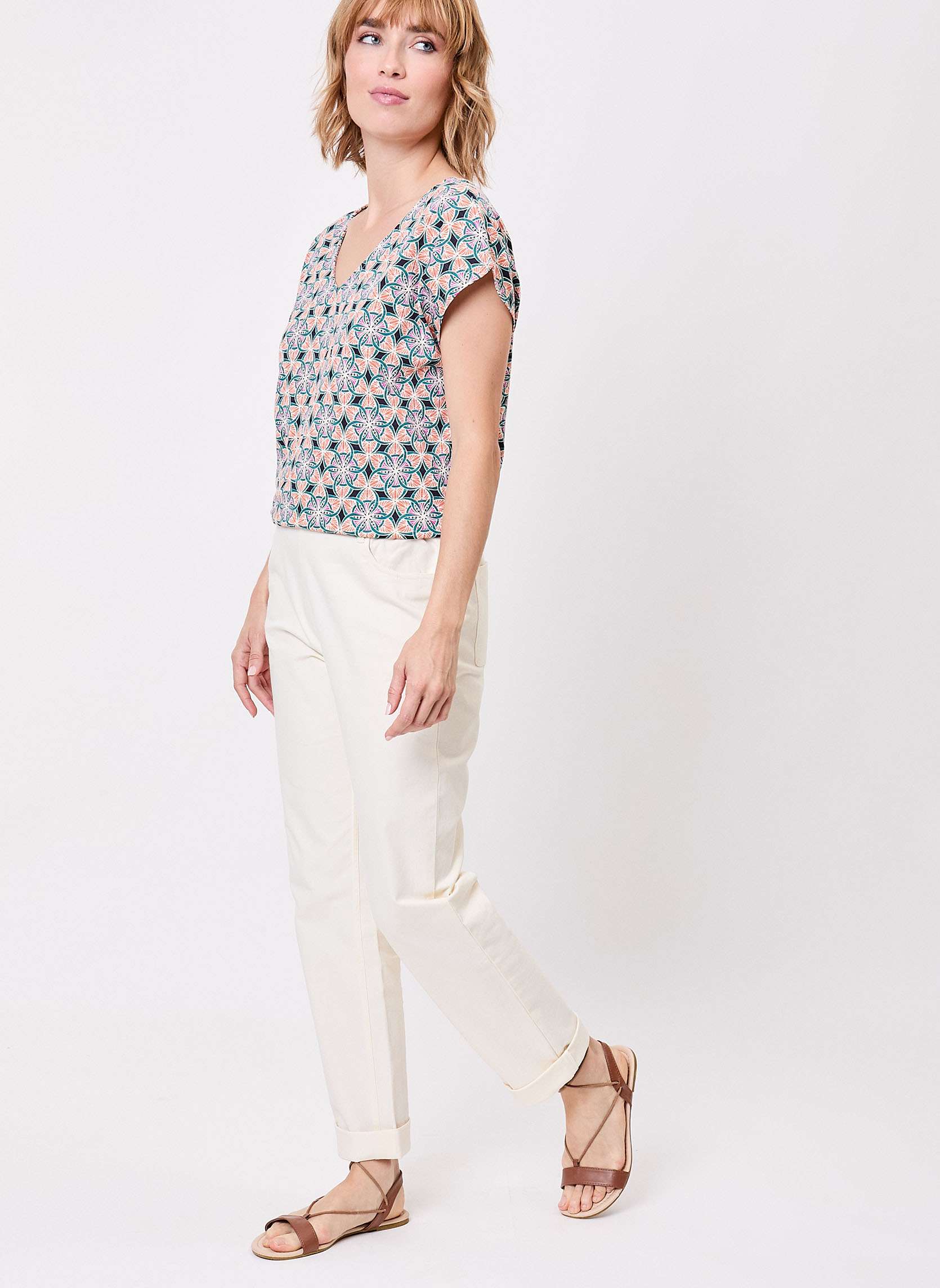 Pantalons droit Pantalon élastiqué uni coton stretch NIMI femme beige La Fiancée Pantalons droit Pantalon élastiqué uni coton stretch NIMI femme beige Ecru