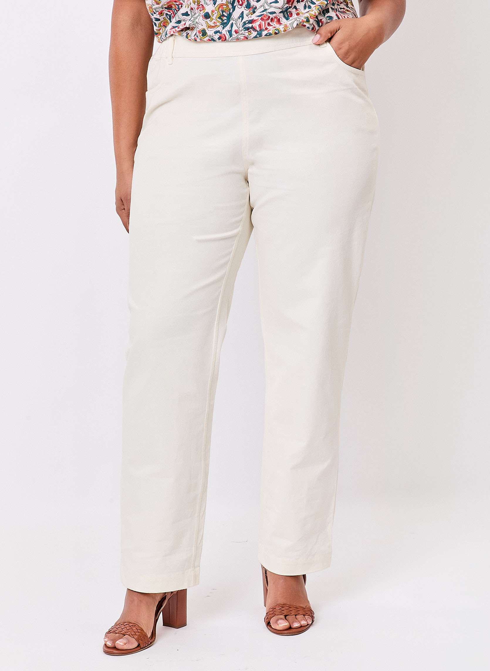 Pantalons droit Pantalon élastiqué uni coton stretch NIMI femme beige La Fiancée Pantalons droit Pantalon élastiqué uni coton stretch NIMI femme beige Ecru