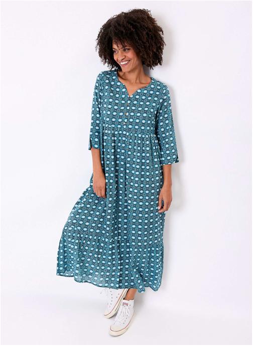 La Fiancée Robes Robe longue imprimée voile de coton bio OLENCIA femme bleu