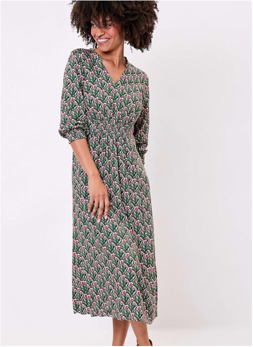 La Fiancée Robes Robe midi imprimée fluide YARA femme vert