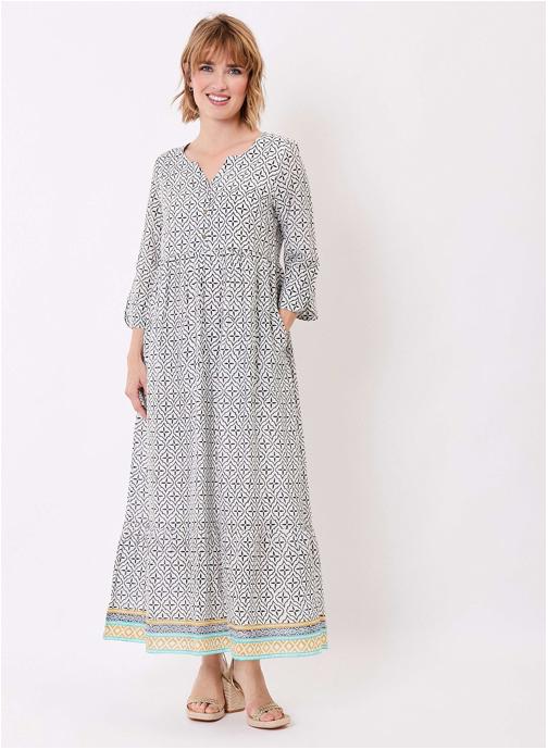 La Fiancée Robes Robe longue imprimée voile de coton bio OLENCIA femme blanc