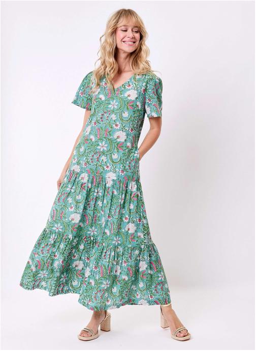 La Fiancée Robes Robe longue imprimée coton à volants REGUA femme vert