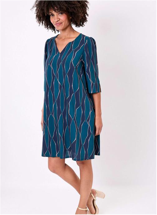 La Fiancée Robes Robe imprimée évasée manches 3/4 IZOE femme bleu