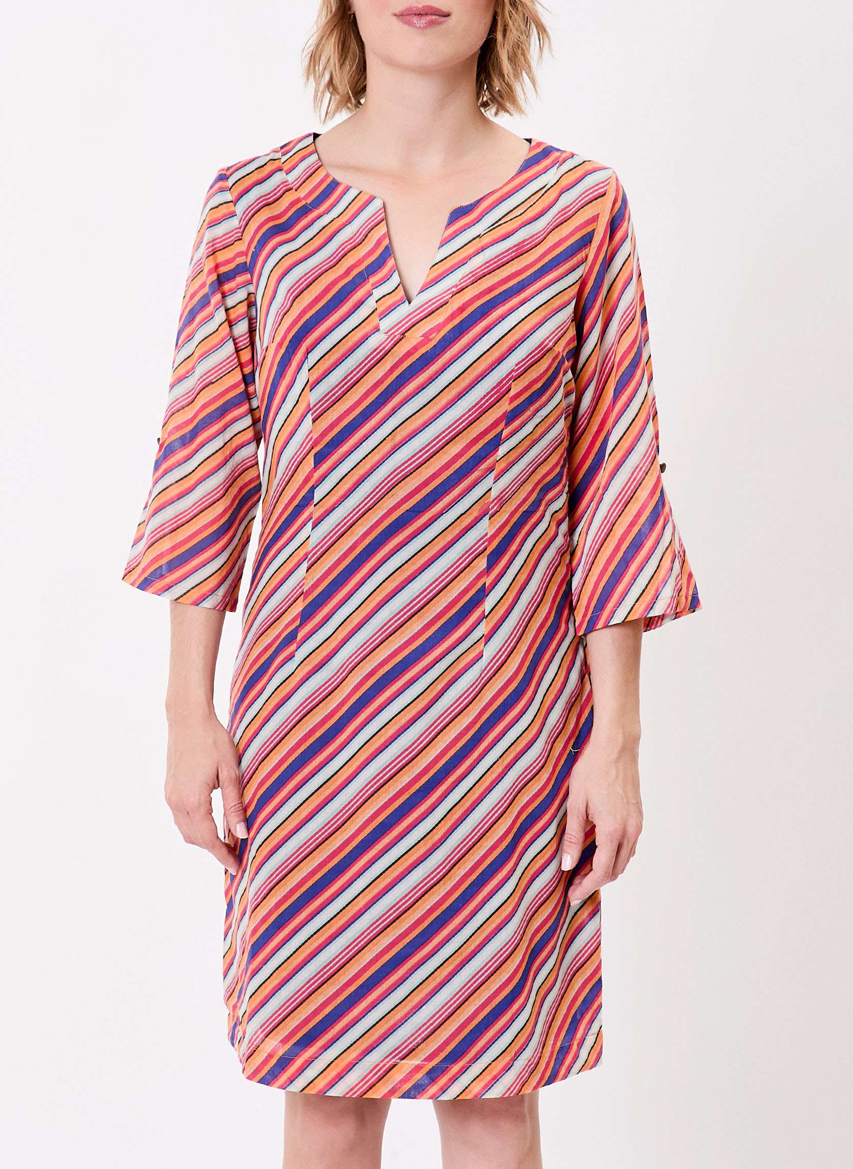 Robes Robe courte imprimée voile de coton bio CAMILA femme rose La Fiancée Robes Robe courte imprimée voile de coton bio CAMILA femme rose Rose
