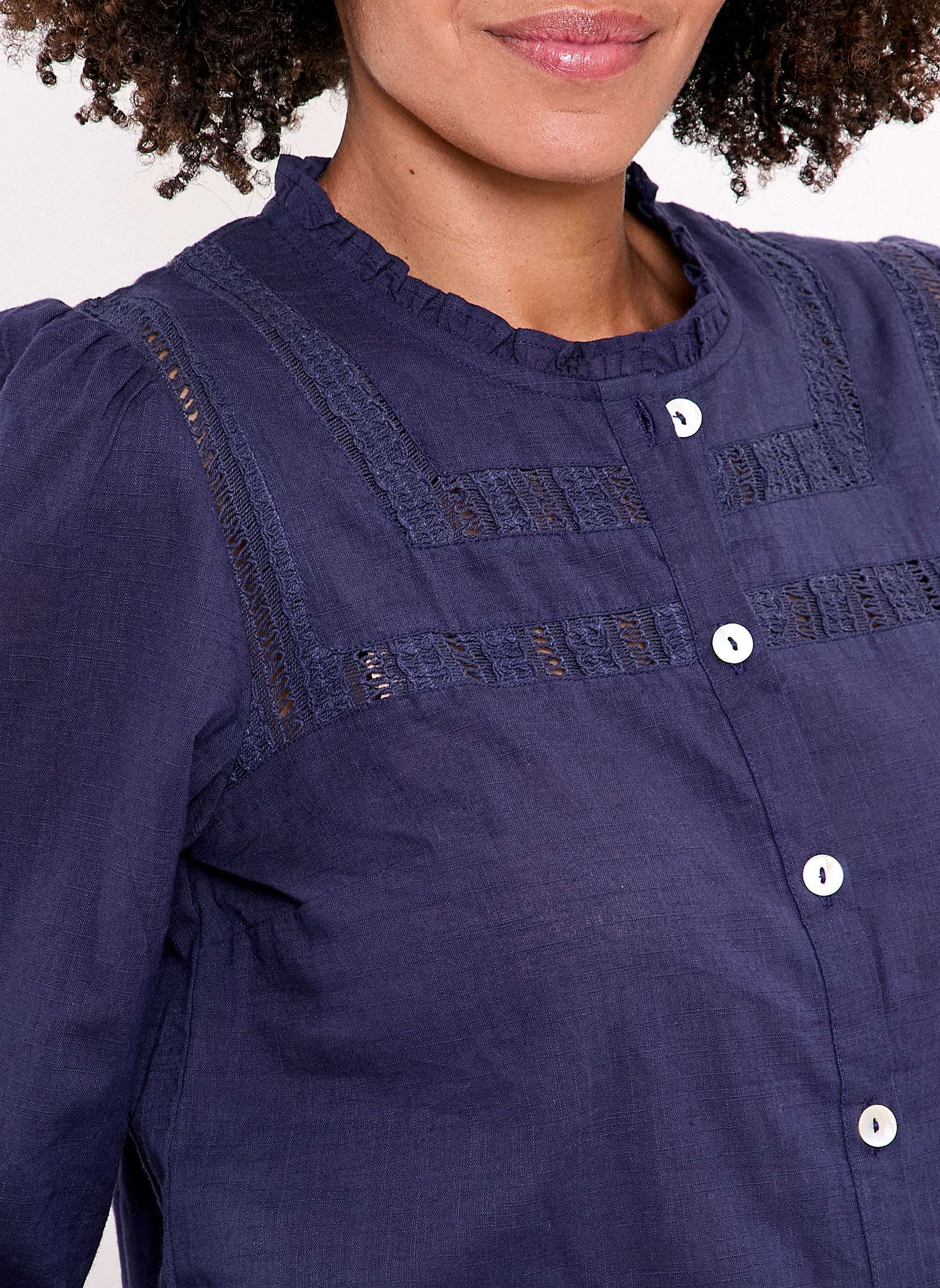 Chemises Chemise unie macramé coton bio ADIL femme bleu La Fiancée Chemises Chemise unie macramé coton bio ADIL femme bleu Bleu marine