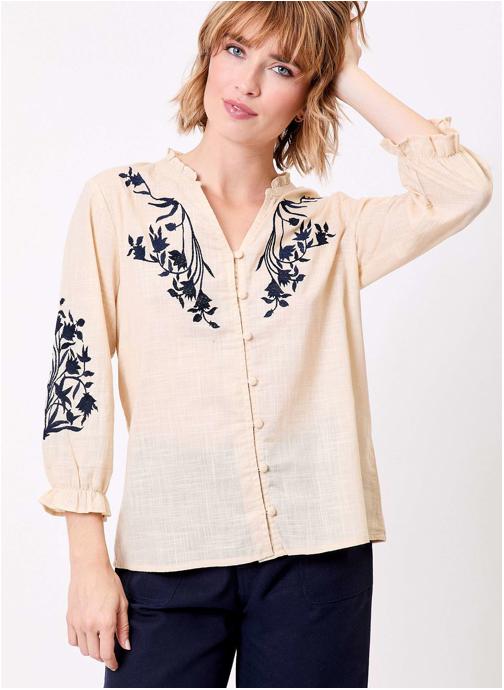 La Fiancée Chemises Chemisier volanté coton bio LOLI femme beige