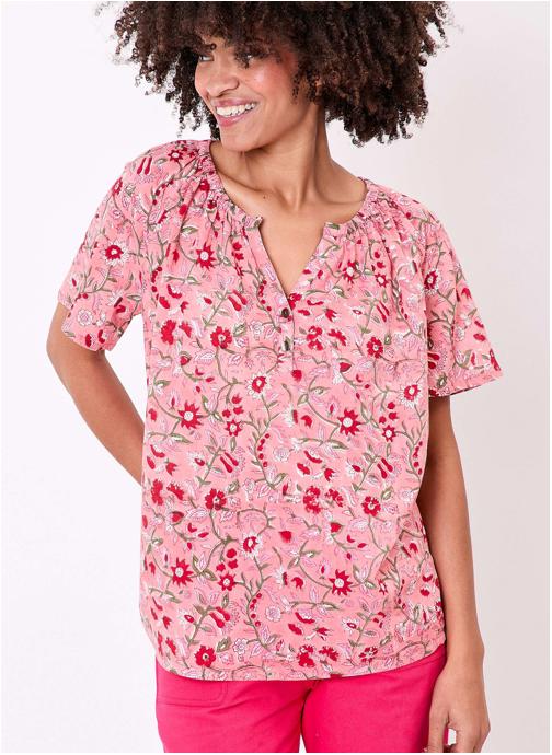 La Fiancée Tops Top imprimé coton col tunisien KLERVIA femme rose