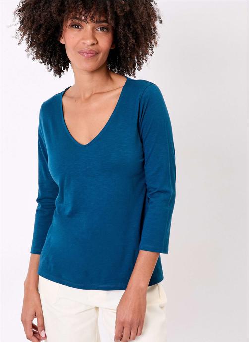La Fiancée Tee-shirts T-shirt uni manches 3/4 coton bio GIANA femme bleu
