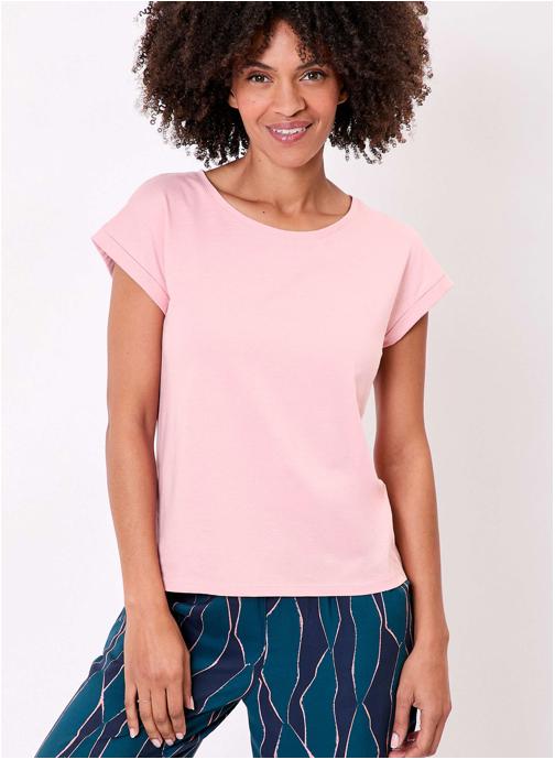 La Fiancée Tee-shirts T-shirt coton bio uni dentelle CEBANE femme rose