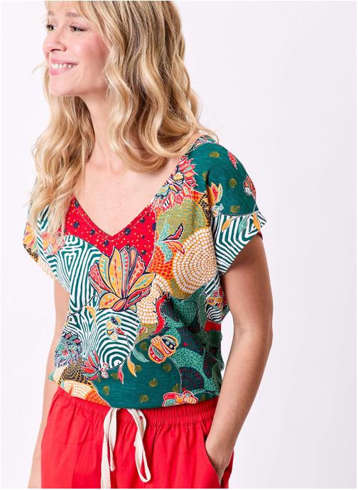 La Fiancée Tee-shirts T-shirt imprimé coton bio col V BACACIANE femme multicolore