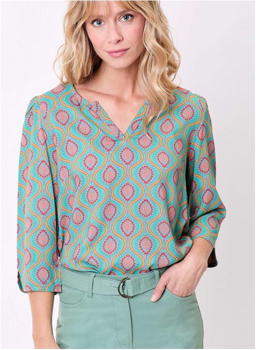 La Fiancée Blouses Blouse imprimée fluide col tunisien HORACE femme bleu
