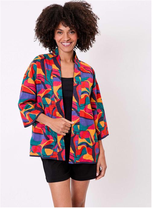 La Fiancée Vestes Veste kimono imprimée réversible coton bio WEZA femme multicolore