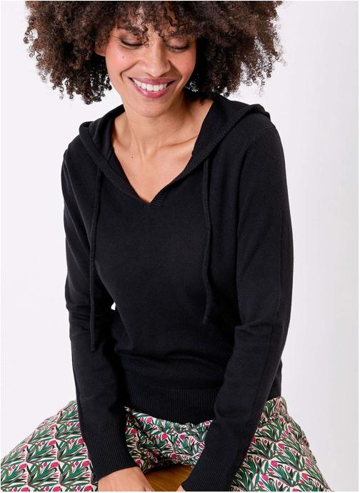 La Fiancée Pulls Pull à capuche uni WARREN femme noir