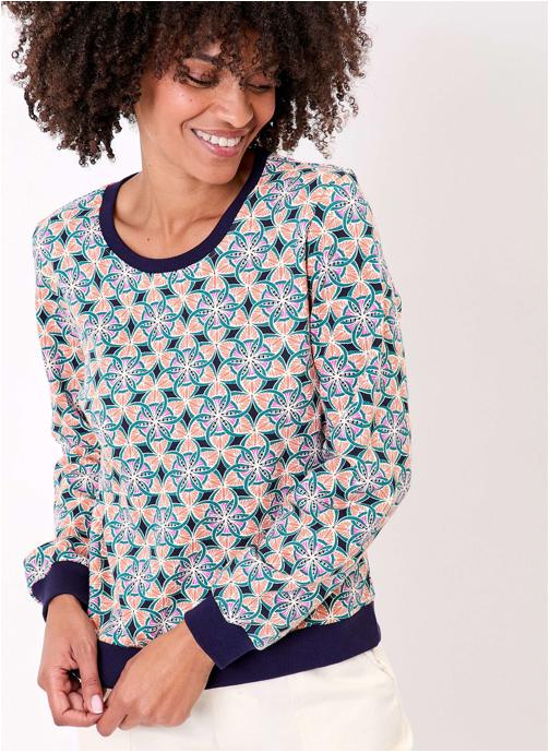 La Fiancée Sweats à capuche Sweat imprimé à col rond en coton bio GUSTAVO femme bleu