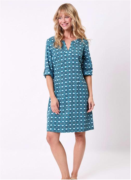 La Fiancée Robes Robe courte imprimée voile de coton bio CAMILA femme bleu