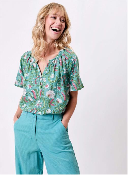 La Fiancée Tops Top imprimé coton col tunisien KLERVIA femme vert